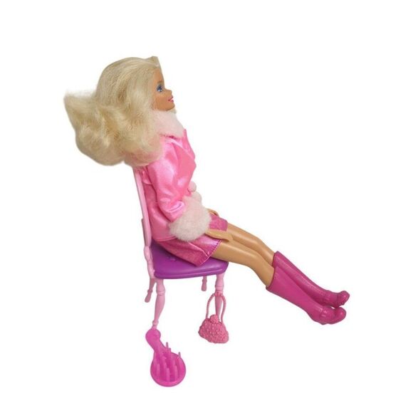 Vintage Barbie Doll Mattel 80's-90's Pink Satin Coat Faux Fur & Accessories - Picture 5 of 6